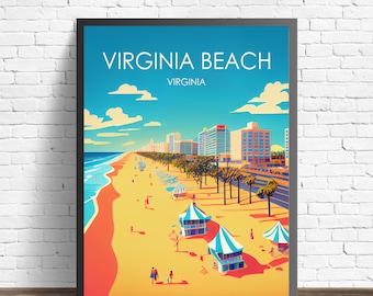 Virginia Beach Retro Art Print, Virginia Beach Wall Art Illustration, Virginia Beach Vintage Minimal Design Poster