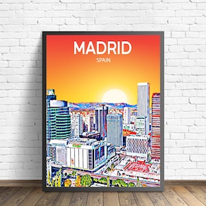 Madrid Spain Art Poster Sunset / Night Poster Art Print, Madrid City Modern Wall art, Colorful Skyline Canvas Sketch Photo Sketch