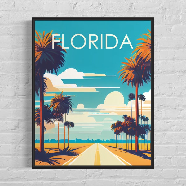 Florida Retro Art Print, Florida Art Illustration, Florida Vintage Minimal Design Poster