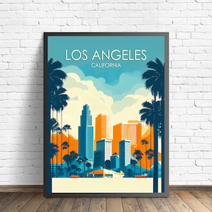 Los Angeles California Retro Art Print, Los Angeles Art Illustration, Los Angeles Vintage Minimal Design Poster