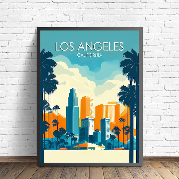 Los Angeles California Retro Art Print, Los Angeles Art Illustration, Los Angeles Vintage Minimal Design Poster
