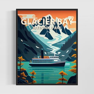 Glacier Bay National Park Retro Art Print, Glacier Bay National Park Illustration, Glacier Bay National Park Vintage Minimal Design Poster