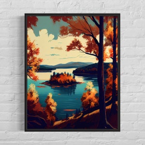 Impresión de arte retro del lago Watts Bar, Tennessee, ilustración de arte mural del lago Watts Bar, Tennessee, póster de diseño vintage de los años 60