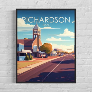 Richardson Texas Retro Art Print, Richardson Wall Art Illustration, Richardson Vintage Minimal Design Poster