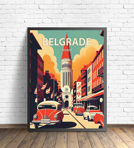 Impression d'art rétro de Belgrade, Serbie, illustration d'art mural de  Belgrade, affiche vintage de design minimaliste de Belgrade -  France
