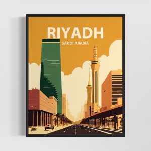 Riyadh Saudi-Arabien Retro Kunstdruck, Rio De Riyadh Wand Kunst Illustration, Riyadh Vintage Minimal Design Poster