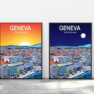 Geneva Switzerland Art Poster, Sunset Art Poster Print Artwork Picture, Geneva Photo Decor