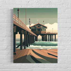 Huntington Beach Retro Art Print, Huntington Beach Illustration, Huntington Beach Vintage Minimal Design Poster