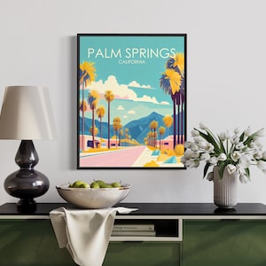 Palm Springs California Retro Art Print, Palm Springs Art Illustration