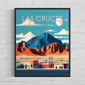 Impressão de arte retrô Las Cruces Novo México, ilustração de arte de parede Las Cruces, pôster de design minimalista vintage Las Cruces