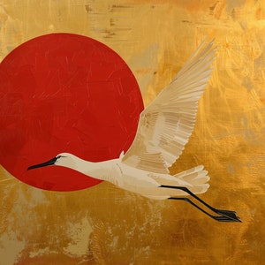 Albatross Poster Art Print, Gold and Red Theme, Animal Wall Art Decor