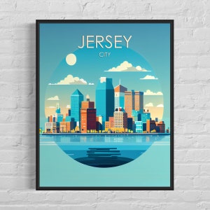 Impresión de arte retro de Jersey City, ilustración de arte mural de Jersey City, póster de diseño minimalista vintage de Jersey City