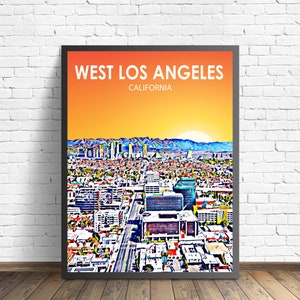 Affiche d'art de l'ouest de Los Angeles en Californie, impression d'affiche de paysage coucher de soleil en Californie, photo de croquis d'art sur toile murale à l'ouest de Los Angeles