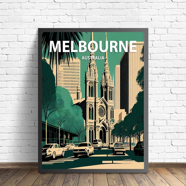 Melbourne Australia Retro Art Print, Melbourne Wall Art Illustration, Melbourne Vintage Minimal Design Poster