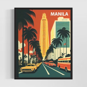 Manila Retro Art Print, Manila Wall Art Illustration, Manila Vintage Minimal Design Poster