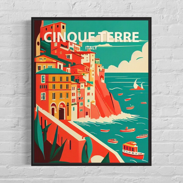 Cinque Terre Retro Poster Etsy
