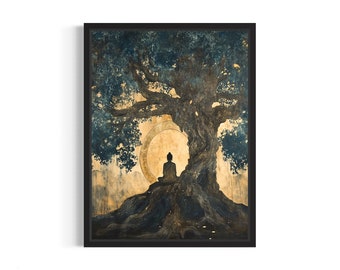 Buddha Bodhi Tree Poster Art Print, Religion Wall Art Decoration Artwork