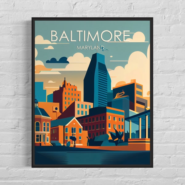 Baltimore Maryland Retro Art Print, Baltimore Wall Art Illustration, Baltimore Vintage Minimal Design Poster