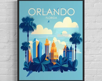 Orlando Florida Retro Art Print, Orlando Wall Art Illustration, Orlando Vintage Minimal Design Poster
