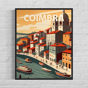 Impression d&#39;art rétro Coimbra Portugal, illustration d&#39;art mural Coimbra, affiche vintage design minimaliste de Coimbra