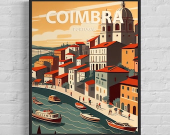 Coimbra Portugal Retro Art Print, Coimbra Wall Art Illustration, Coimbra Vintage Minimal Design Poster