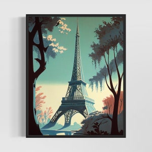 Eiffeltoren retro kunstprint, Eiffeltoren muur kunst illustratie, Eiffeltoren vintage minimalistisch design poster
