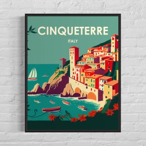 Impressão de arte retrô de Cinqueterre Itália, ilustração de arte de parede de Cinqueterre Itália, pôster de design minimalista vintage de Cinqueterre Itália