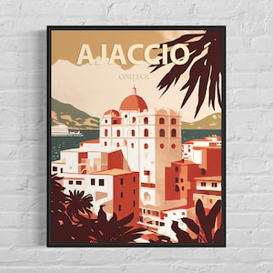 Ajaccio Corisca Retro Art Print, Ajaccio Wall Art Illustration, Ajaccio Vintage Minimal Design Poster