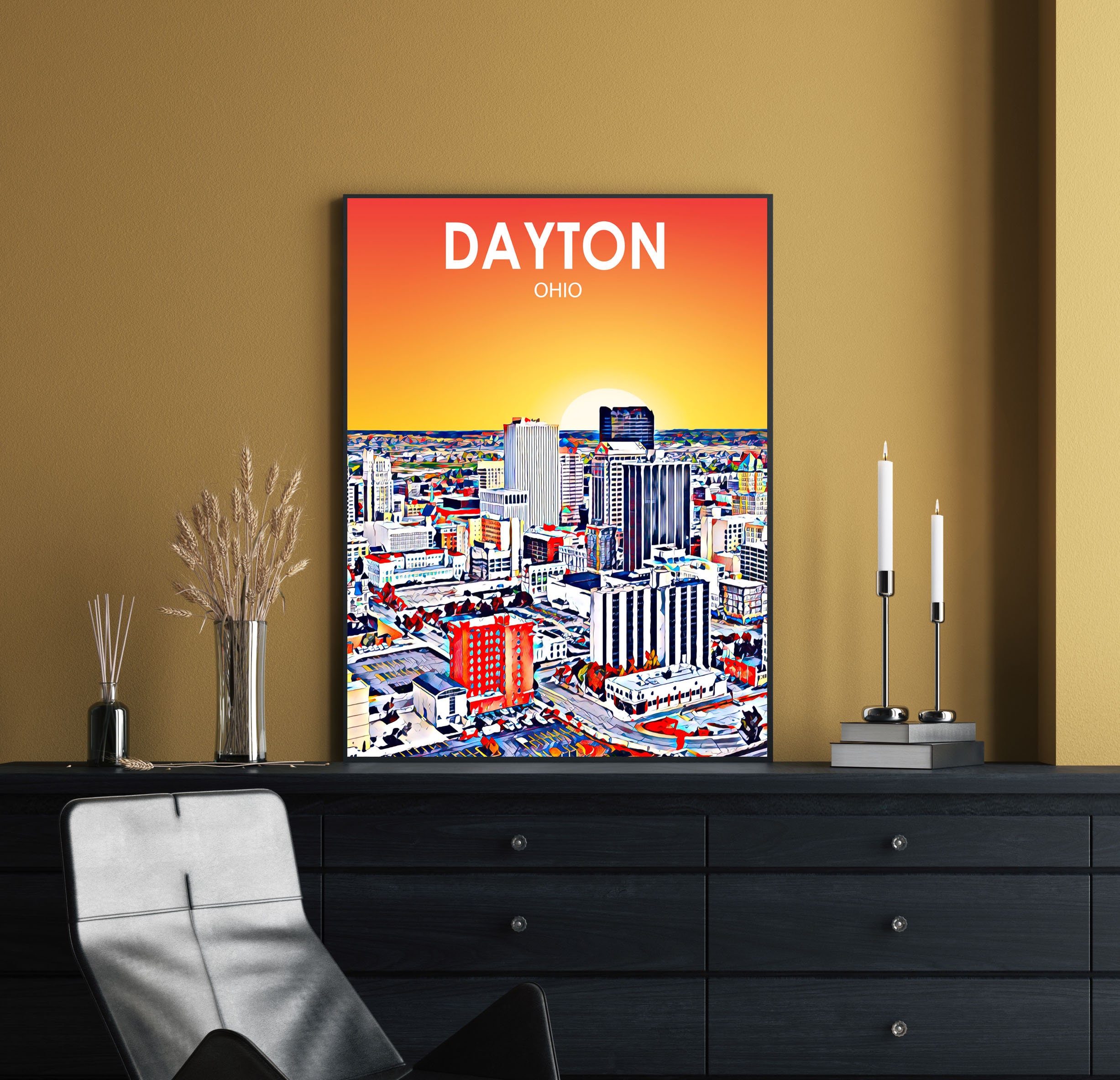 Dayton Ohio Art Poster Sunset Landscape Poster Print, Dayton