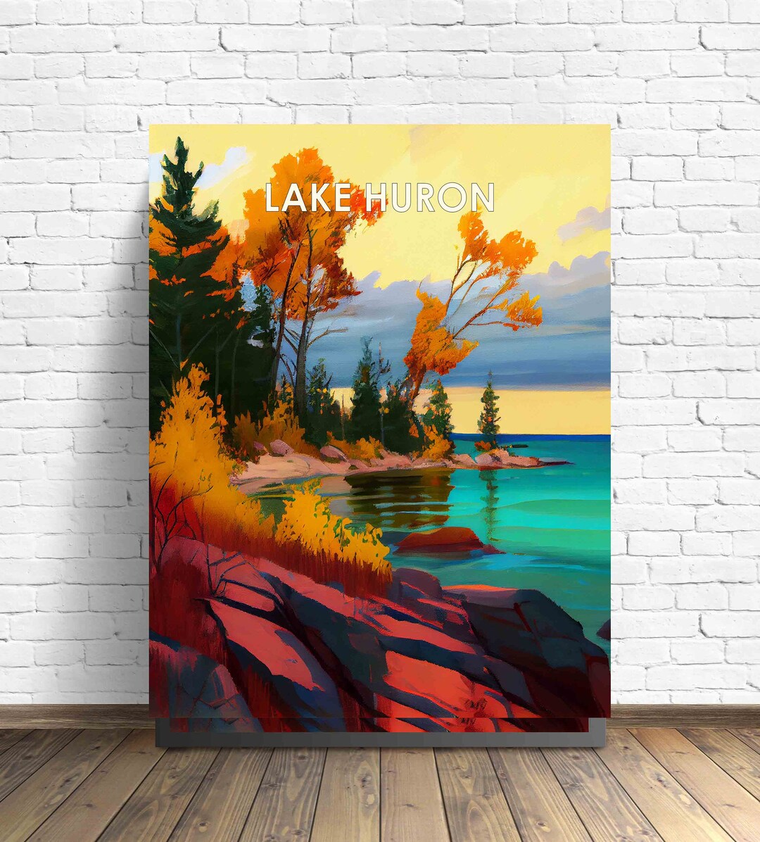Lake Huron Retro Art Print, Lake Huron Wall Art Illustration, Lake