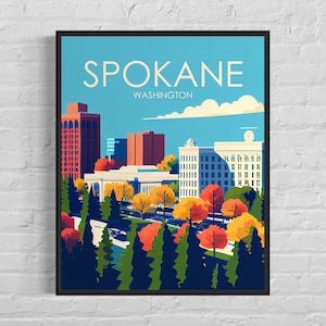 Spokane Washington Retro Kunstdruck, Spokane Washington Wand Kunst Illustration, Spokane Washington Vintage Minimal Design Poster