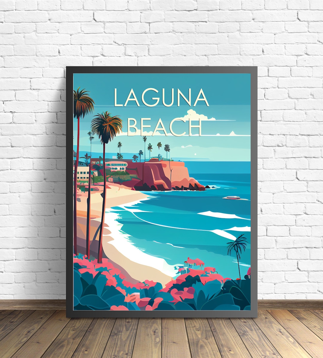 Laguna Beach California Retro Art Print, Laguna Beach Art Illustration