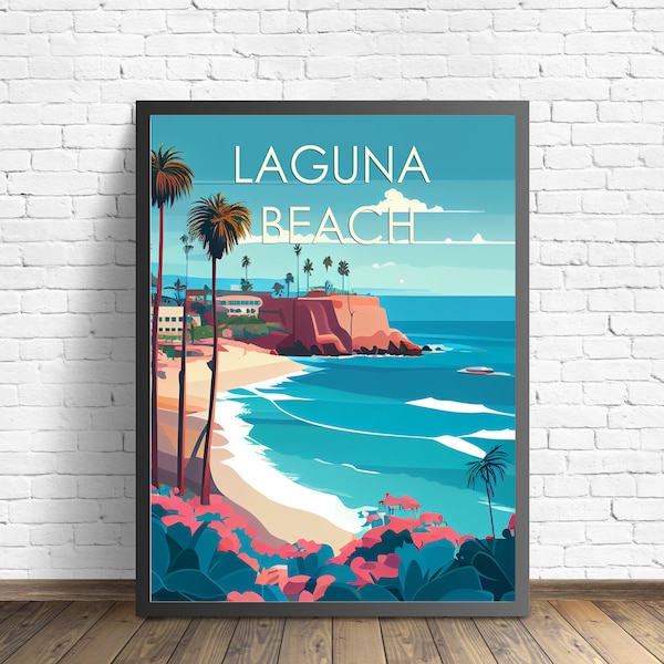 Laguna Beach California Retro Art Print, Laguna Beach Art Illustration, Laguna Beach Vintage Minimal Design Poster