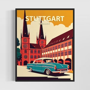 Stuttgart Germany Retro Art Print, Stuttgart Wall Art Illustration, Stuttgart Vintage Minimal Design Poster