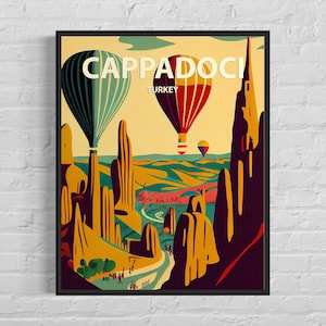 Cappadocia Turkey Retro Art Print, Cappadocia Wall Art Illustration, Cappadocia Vintage Minimal Design Poster
