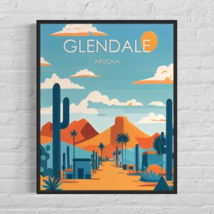 Glendale Arizona Retro Art Print, Glendale Wall Art Illustration, Glendale Vintage Minimal Design Poster