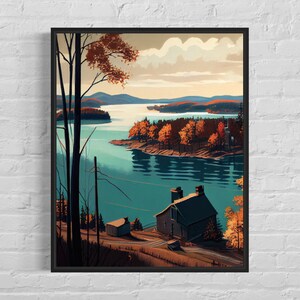 Impresión de arte retro del lago Watts Bar, Tennessee, ilustración de arte mural del lago Watts Bar, Tennessee, póster de diseño vintage de los años 60