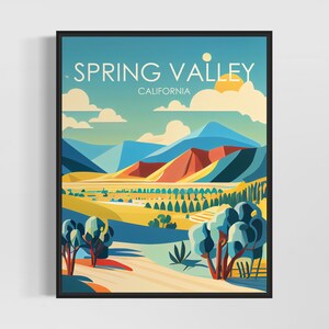 Impressão de arte retrô de Spring Valley, Califórnia, ilustração de arte de Spring Valley, pôster de design minimalista vintage de Spring Valley