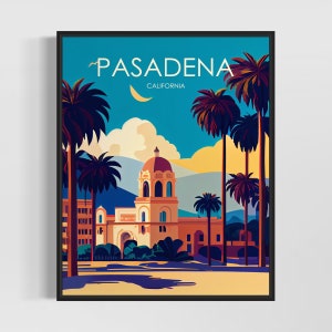 Pasadena California Retro Art Print, Pasadena Art Illustration, Pasadena Vintage Minimal Design Poster