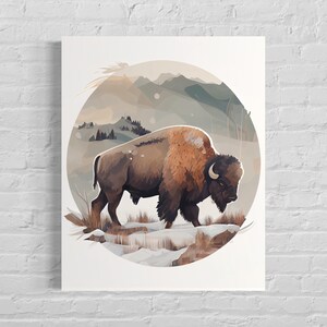 Bison Retro Art Print, Bison Illustration, Bison Vintage Minimal Design Poster