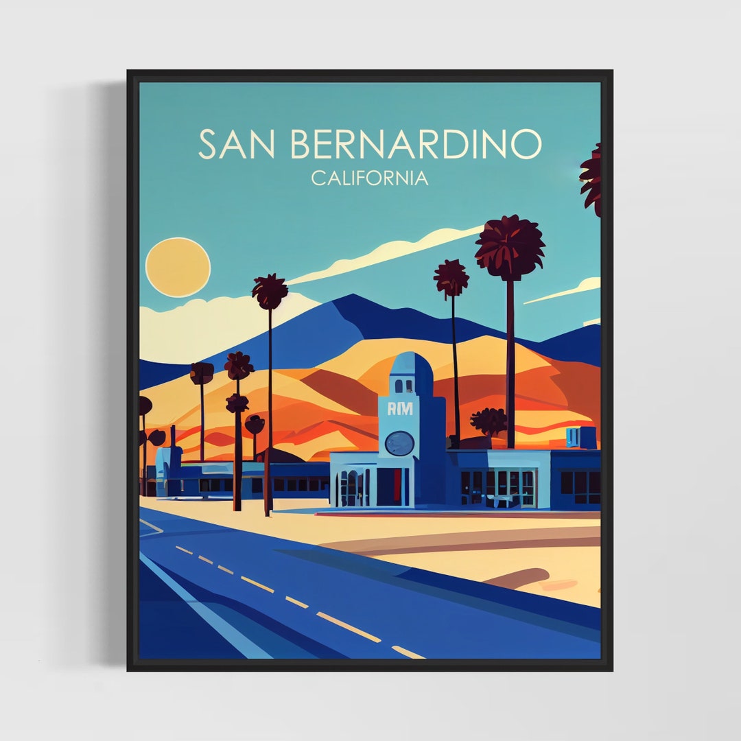 San Bernardino California Retro Art Print, San Bernardino Art Illustration, San Bernardino ...