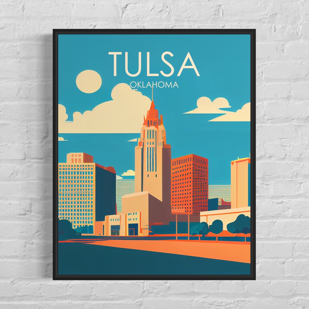 Tulsa Oklahoma Retro Art Print, Tulsa Wall Art Illustration, Tulsa Vintage Minimal Design Poster