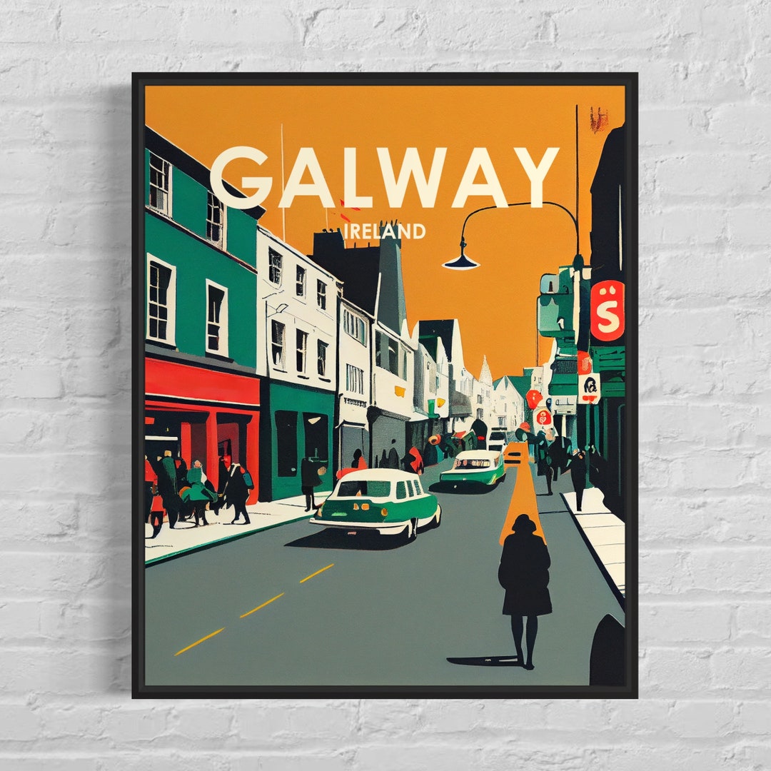 Galway Ireland Retro Art Print, Galway Ireland Wall Art Illustration
