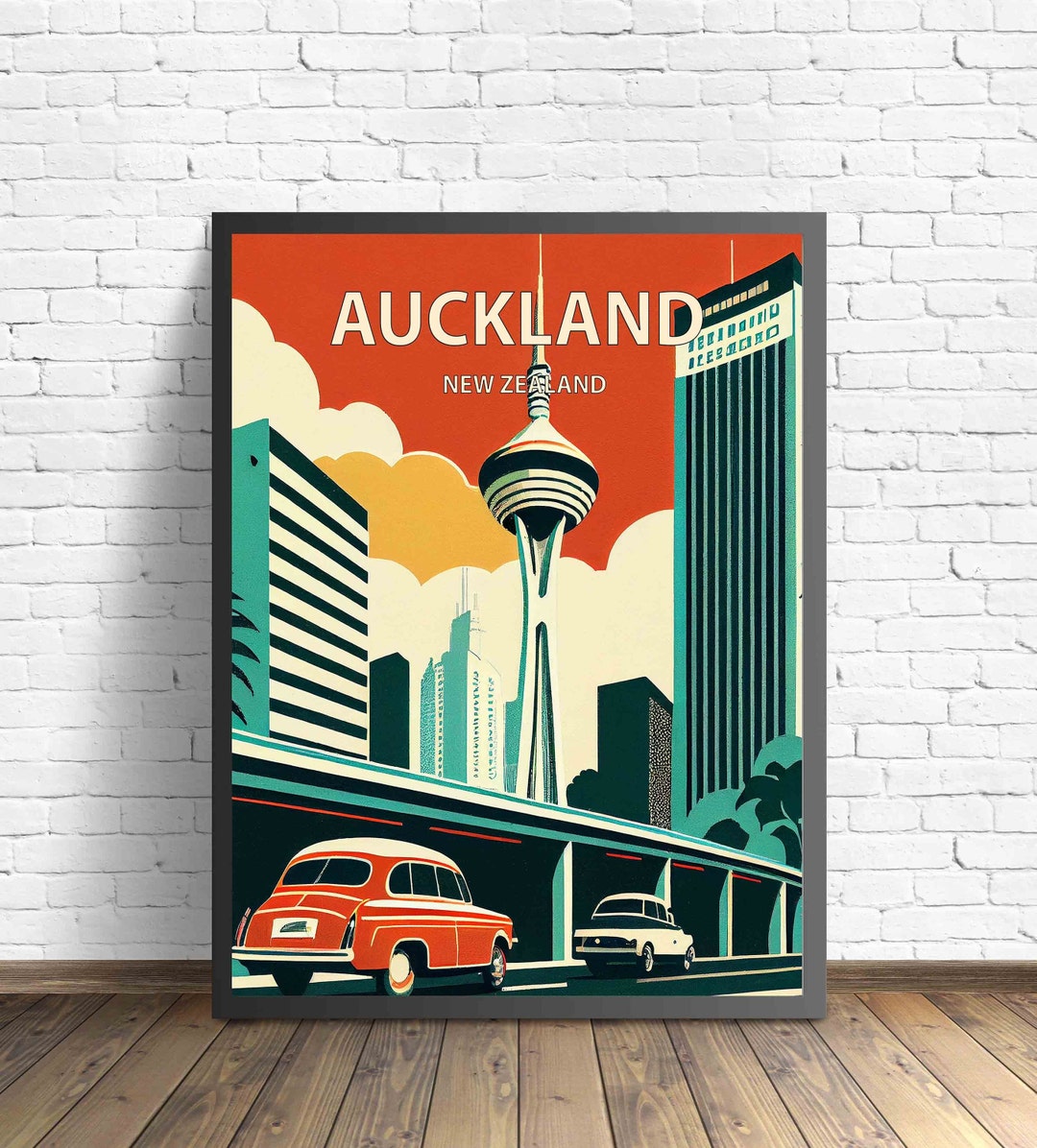 Auckland Zealand New Retro Art Print, Auckland Wall Art Illustration