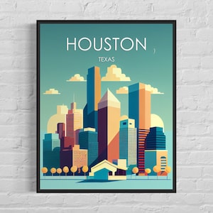 Houston Texas Retro Art Print, Houston Wall Art Illustration, Houston Vintage Minimal Design Poster