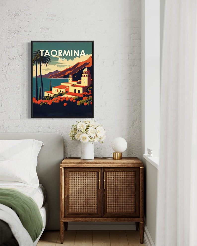 Taormina Italy Retro Art Print, Taormina Italy Wall Art Illustration, Taormina Italy Vintage Minimal Design Poster image 6