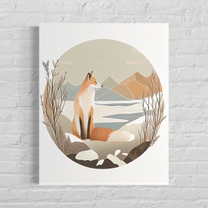 Fox Retro Art Print, Fox Illustration, Fox Vintage Minimal Design Poster