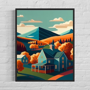 Vermont Retro Art Print, Vermont Art Illustration, Vermont Vintage Minimal Design Poster
