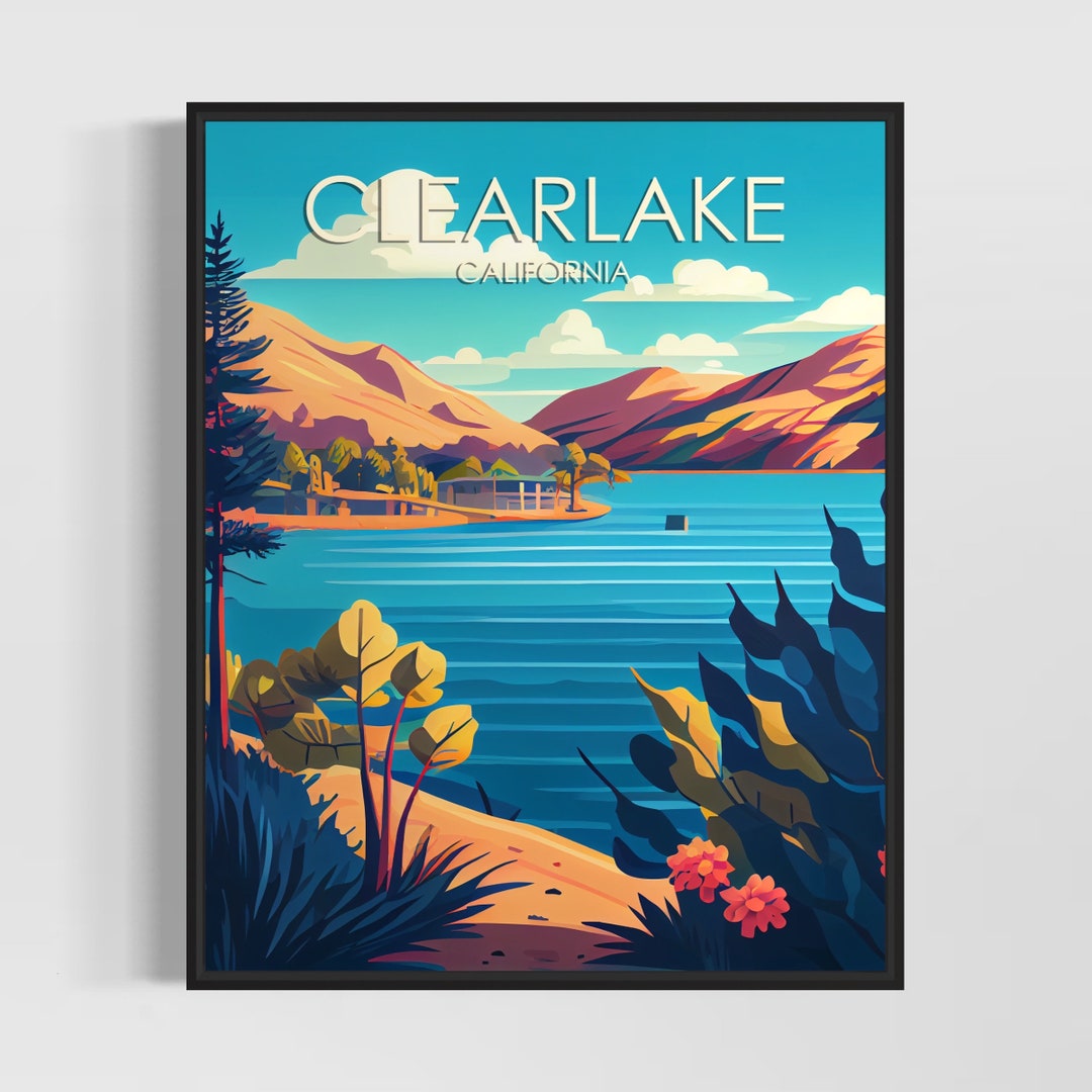 Clearlake California Retro Art Print, Clearlake Art Illustration ...