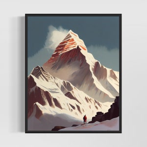 Mount Everest Retro Art Print, Mount Everest Illustration, Mount Everest Vintage Minimal Design Poster